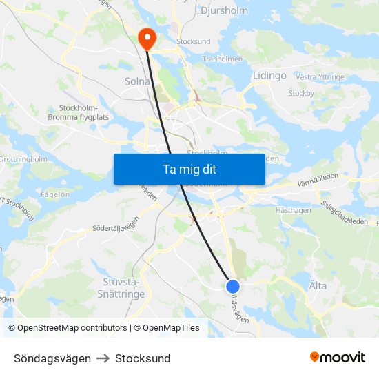 Söndagsvägen to Stocksund map