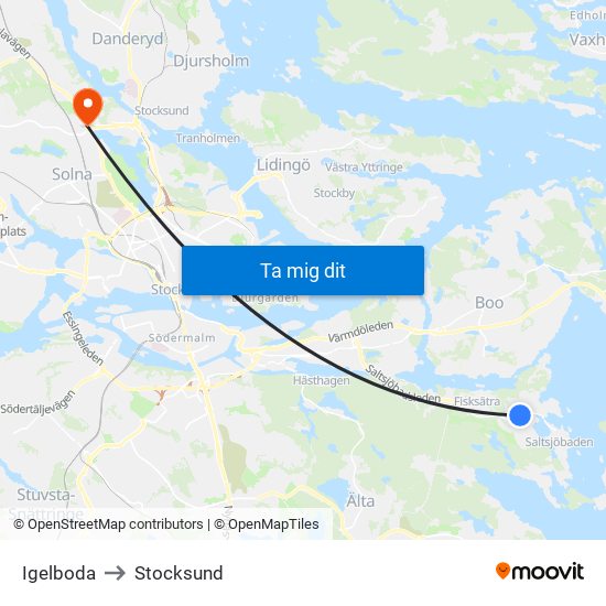Igelboda to Stocksund map