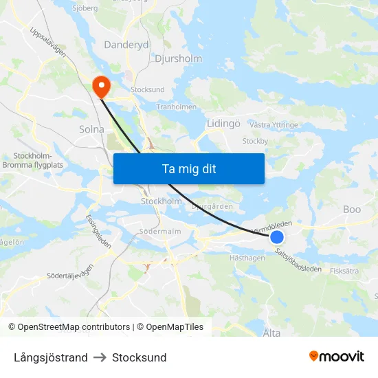 Långsjöstrand to Stocksund map