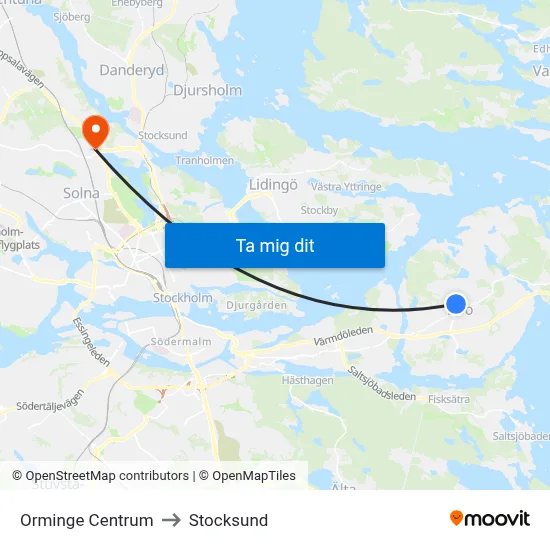 Orminge Centrum to Stocksund map