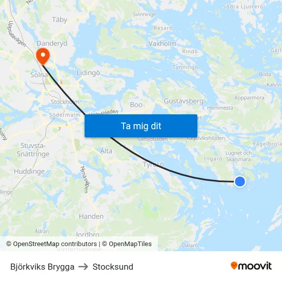 Björkviks Brygga to Stocksund map