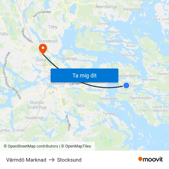 Värmdö Marknad to Stocksund map