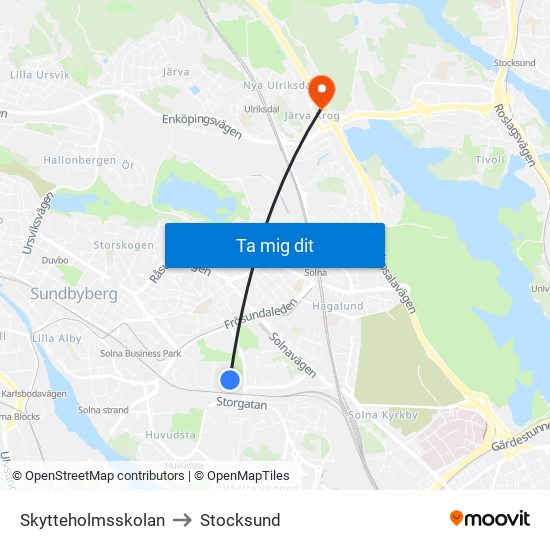 Skytteholmsskolan to Stocksund map