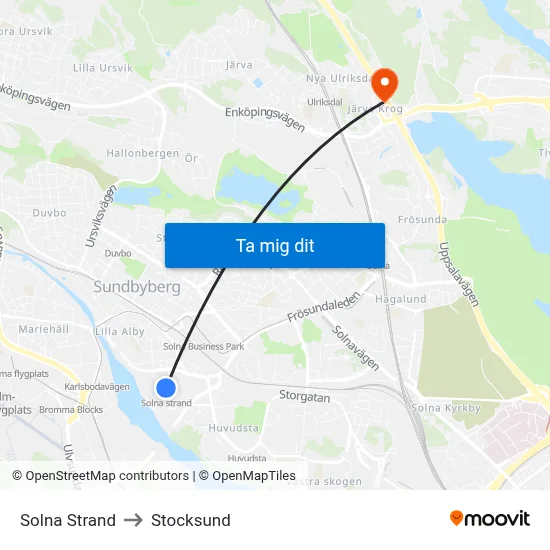 Solna Strand to Stocksund map