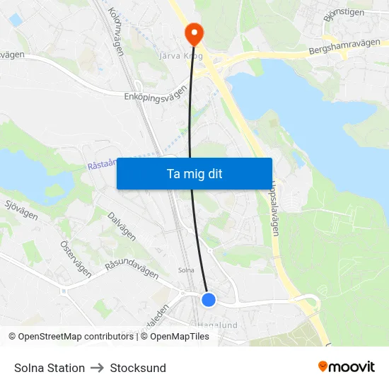 Solna Station to Stocksund map