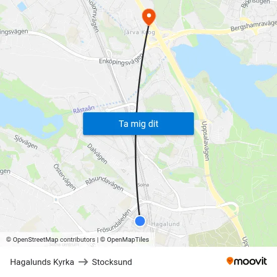 Hagalunds Kyrka to Stocksund map