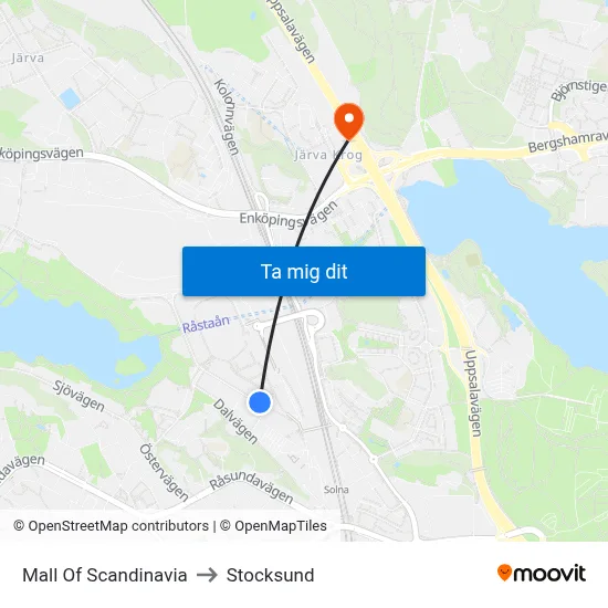 Mall Of Scandinavia to Stocksund map