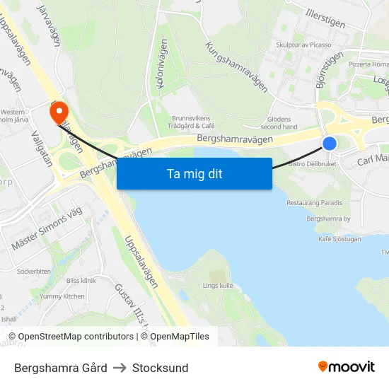 Bergshamra Gård to Stocksund map
