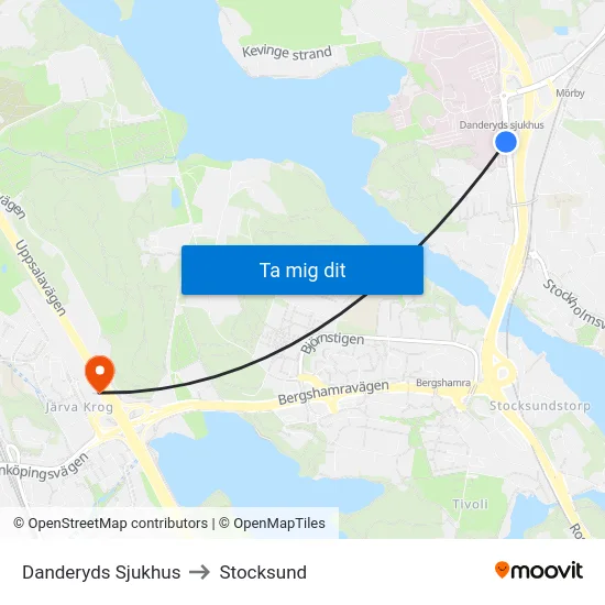 Danderyds Sjukhus to Stocksund map