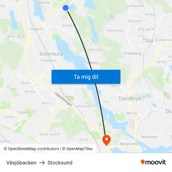 Väsjöbacken to Stocksund map