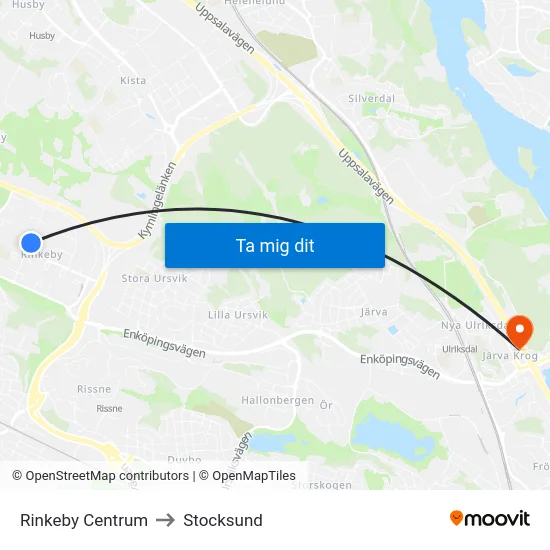 Rinkeby Centrum to Stocksund map