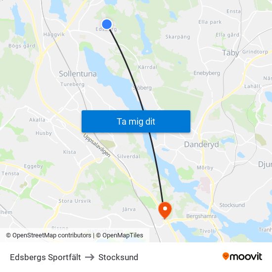 Edsbergs Sportfält to Stocksund map