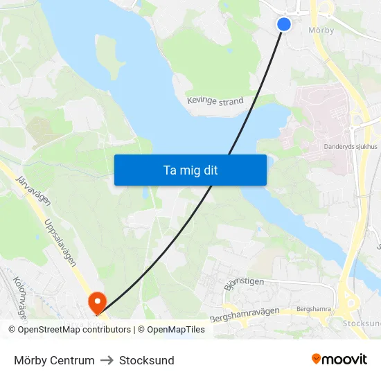 Mörby Centrum to Stocksund map