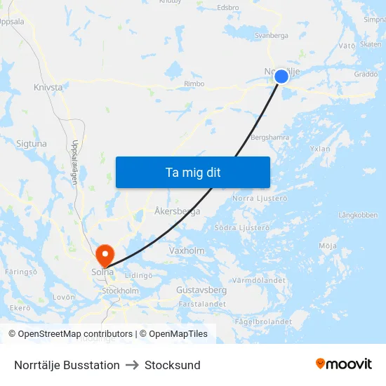 Norrtälje Busstation to Stocksund map