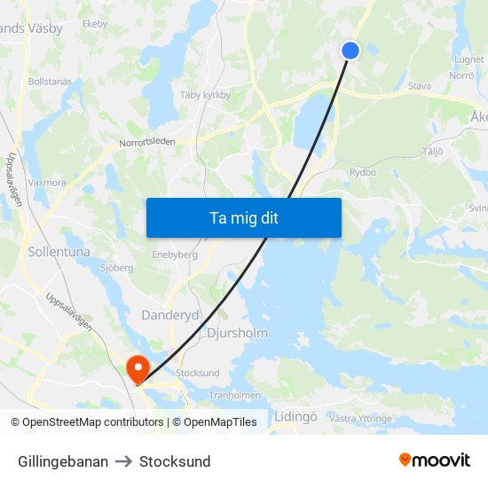 Gillingebanan to Stocksund map