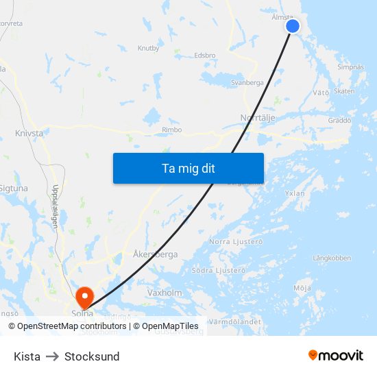 Kista to Stocksund map