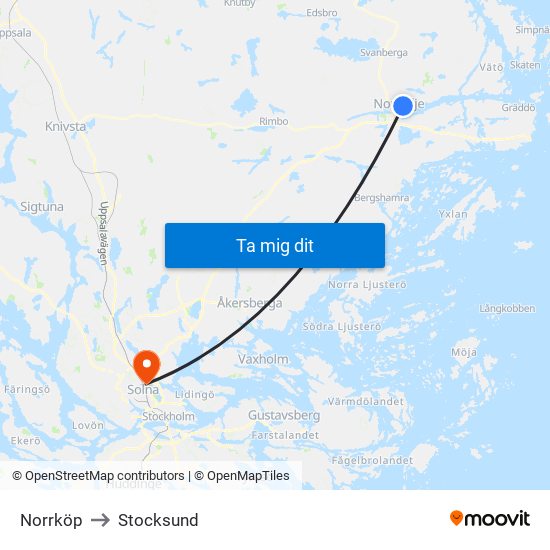 Norrköp to Stocksund map