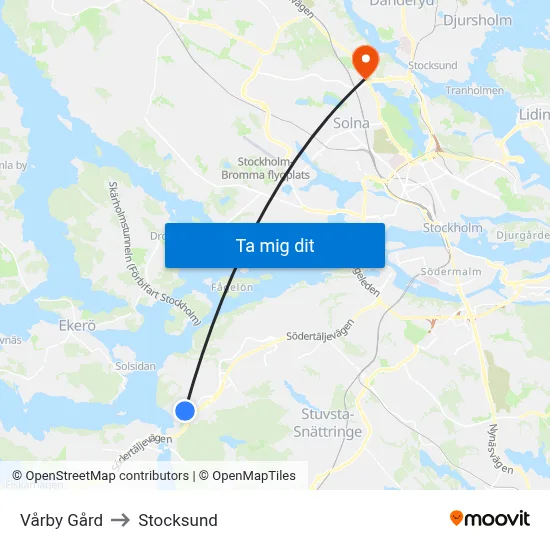 Vårby Gård to Stocksund map