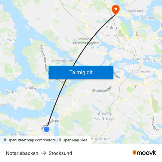 Notariebacken to Stocksund map