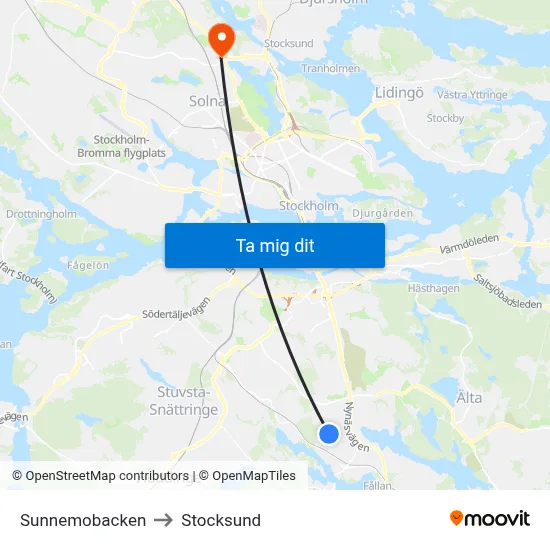 Sunnemobacken to Stocksund map