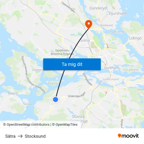 Sätra to Stocksund map