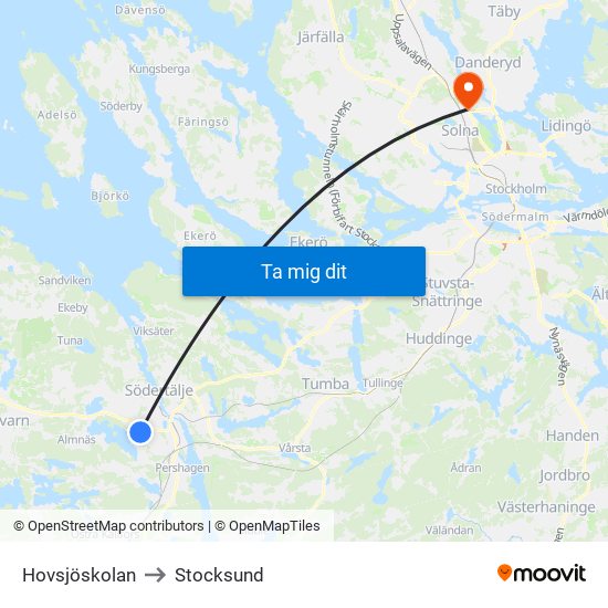 Hovsjöskolan to Stocksund map