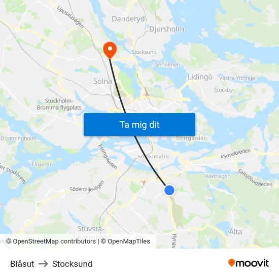 Blåsut to Stocksund map