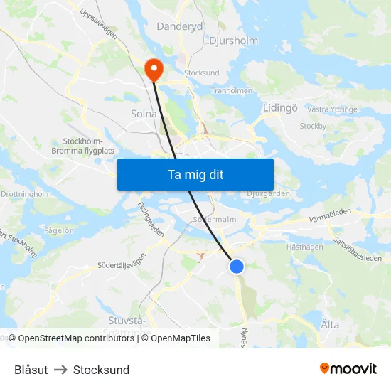 Blåsut to Stocksund map