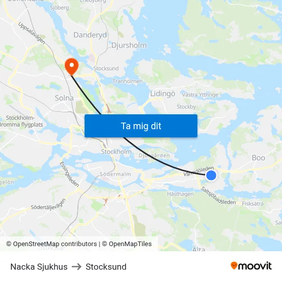 Nacka Sjukhus to Stocksund map