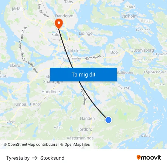 Tyresta by to Stocksund map
