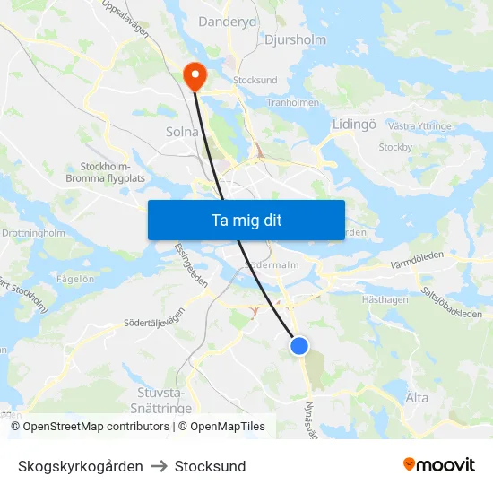 Skogskyrkogården to Stocksund map