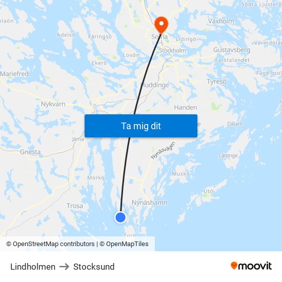 Lindholmen to Stocksund map