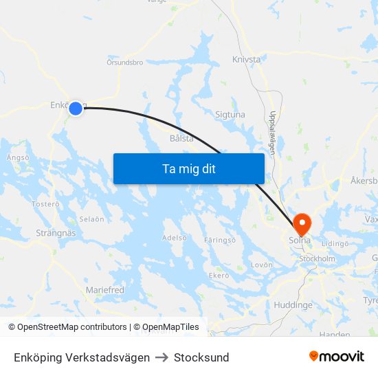 Enköping Verkstadsvägen to Stocksund map