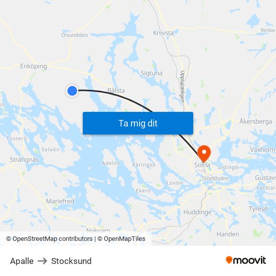 Apalle to Stocksund map