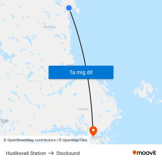 Hudiksvall Station to Stocksund map