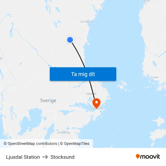 Ljusdal Station to Stocksund map