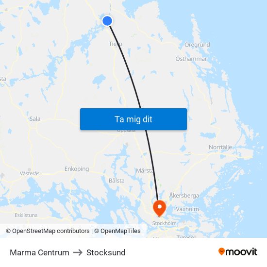 Marma Centrum to Stocksund map