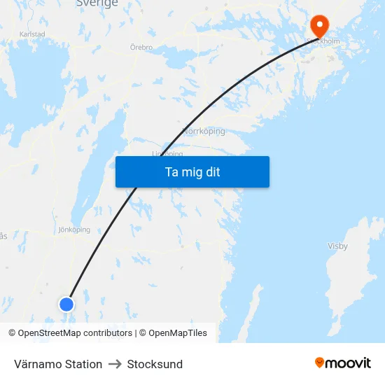 Värnamo Station to Stocksund map
