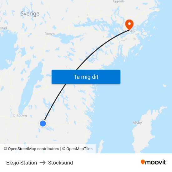 Eksjö Station to Stocksund map