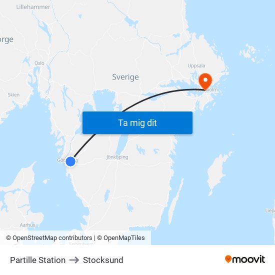 Partille Station to Stocksund map