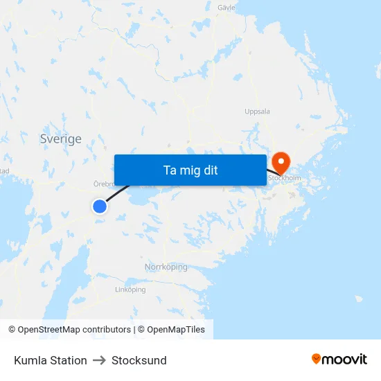 Kumla Station to Stocksund map