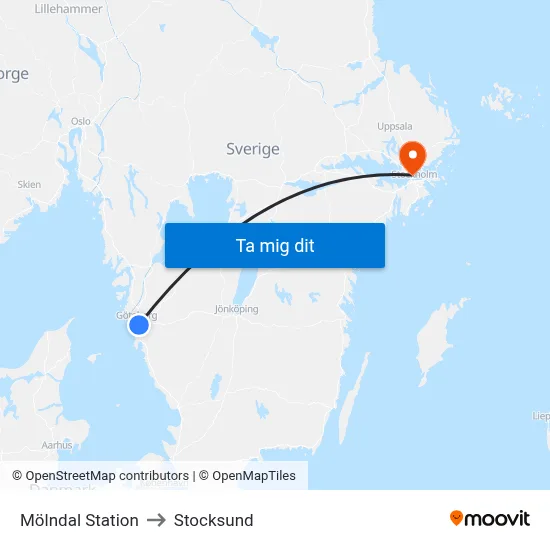 Mölndal Station to Stocksund map