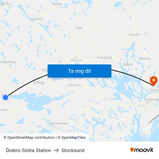 Örebro Södra Station to Stocksund map