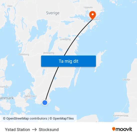 Ystad Station to Stocksund map