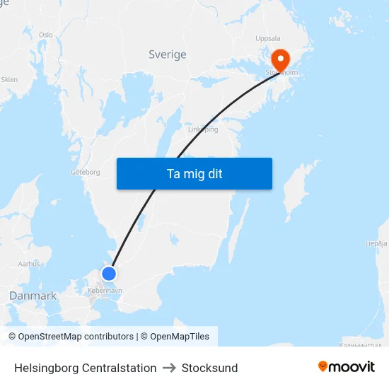 Helsingborg Centralstation to Stocksund map