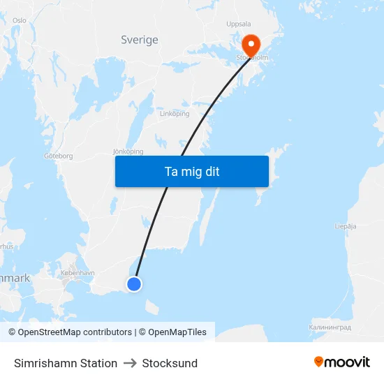 Simrishamn Station to Stocksund map