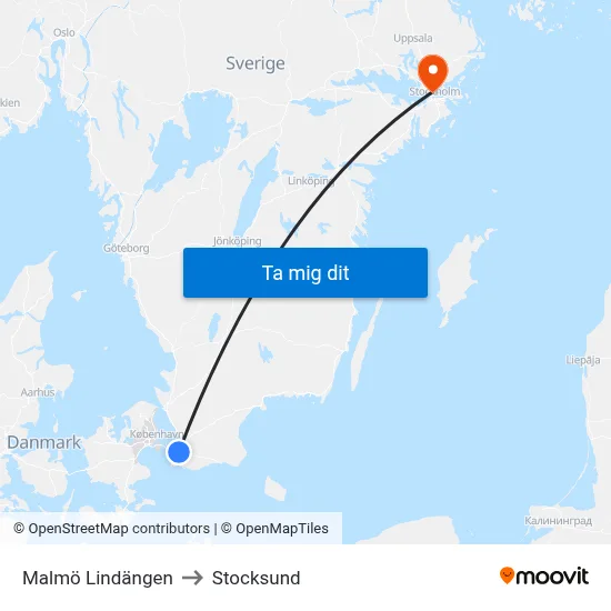 Malmö Lindängen to Stocksund map