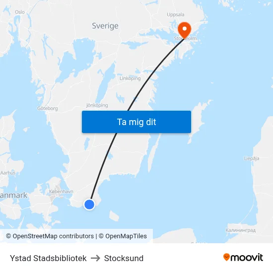Ystad Stadsbibliotek to Stocksund map
