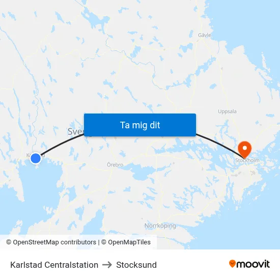 Karlstad Centralstation to Stocksund map