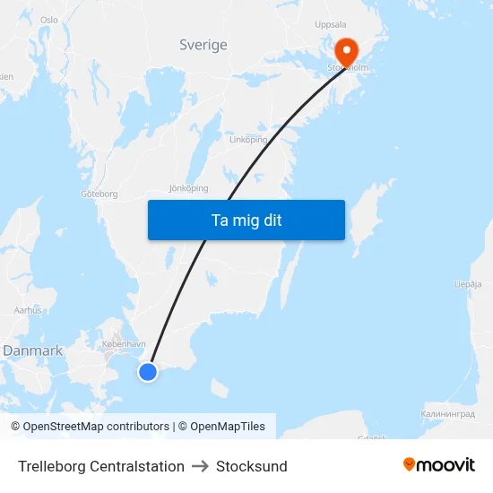 Trelleborg Centralstation to Stocksund map